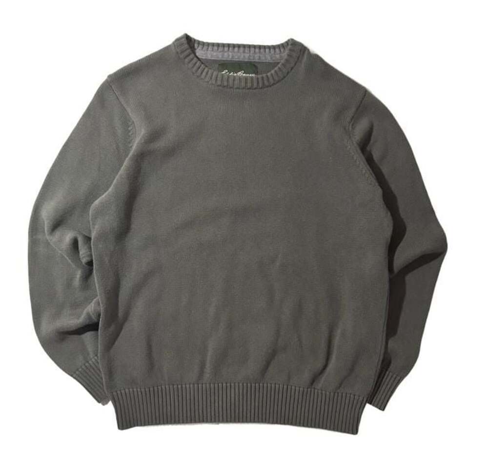 2000s Eddie Bauer Men's Green 100% Combed Cotton Crewneck Knit Sweater Size L